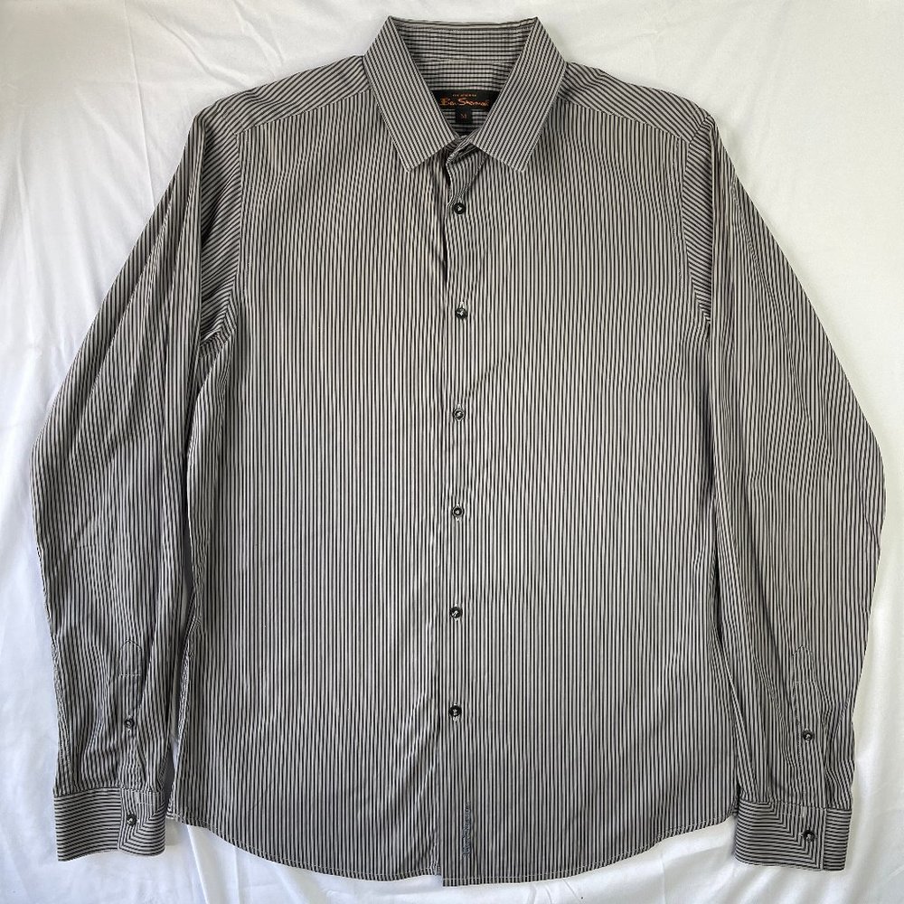 Men's Ben Sherman Gray Stripe Button Up Shirt Size Medium 100% Cotton